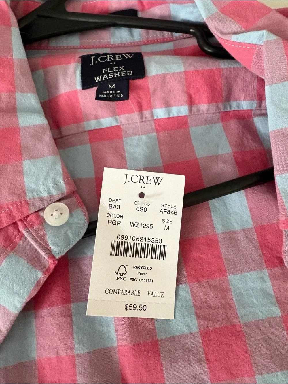 J. Crew Slim Fit Pink & Light Blue Check Button-Down Shirt - Medium - NWT